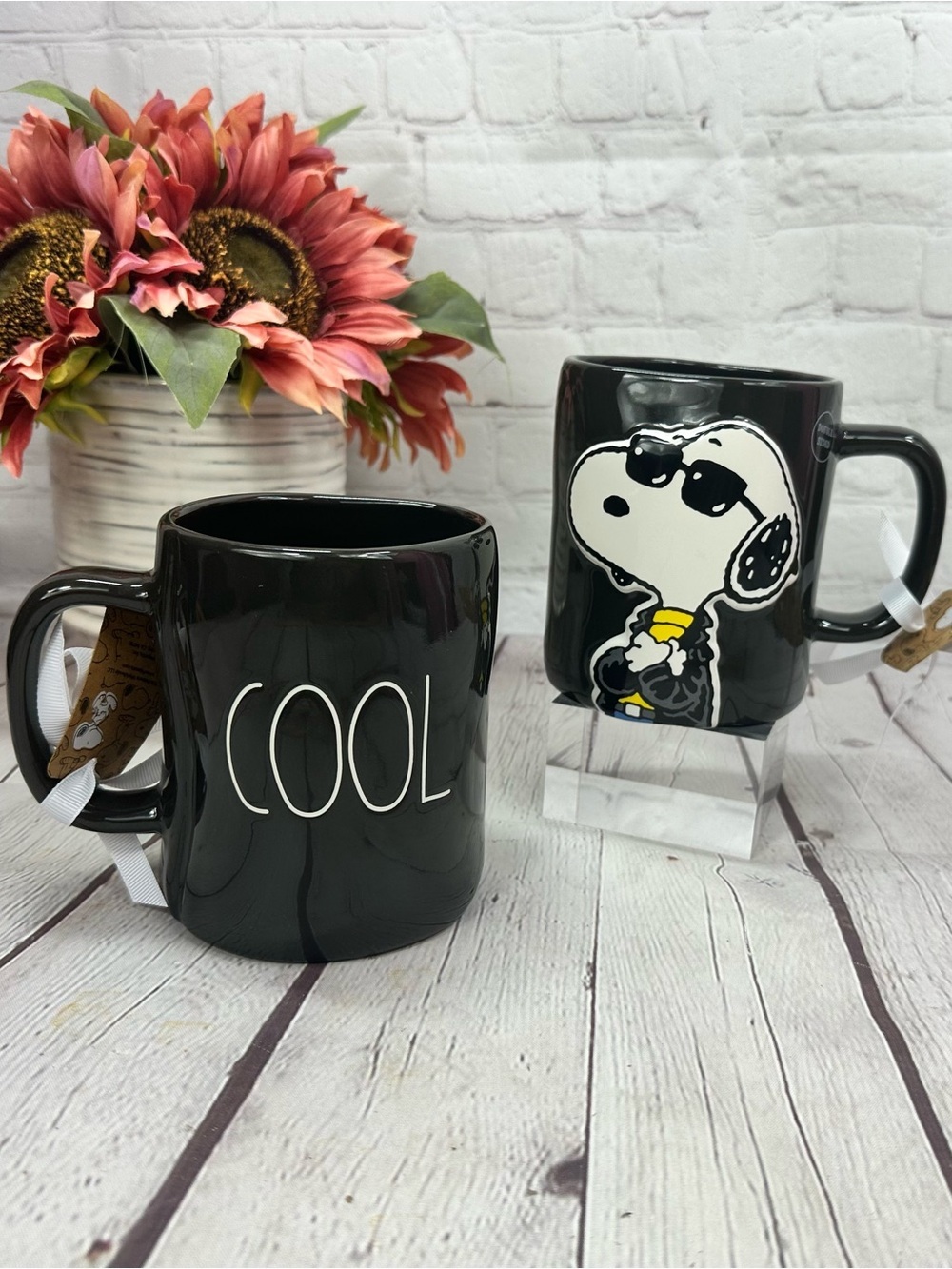 NWT Rae Dunn x peanuts Snoopy joe cool black Ceramic Mug 2pc fandom retro